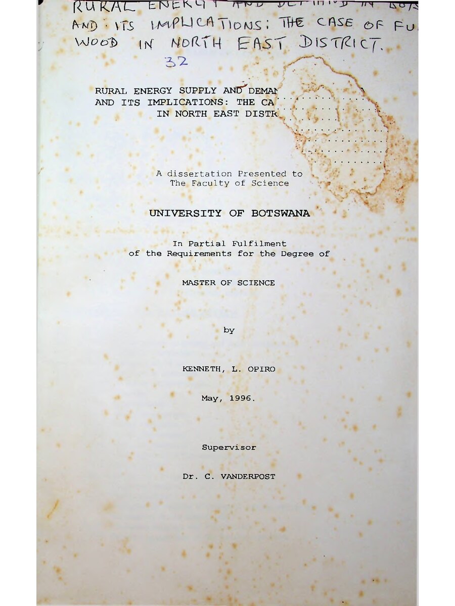 First page of Rural Energy Supply and Demand in Botswana and its Implications: The Case of Fuelwood in North East District