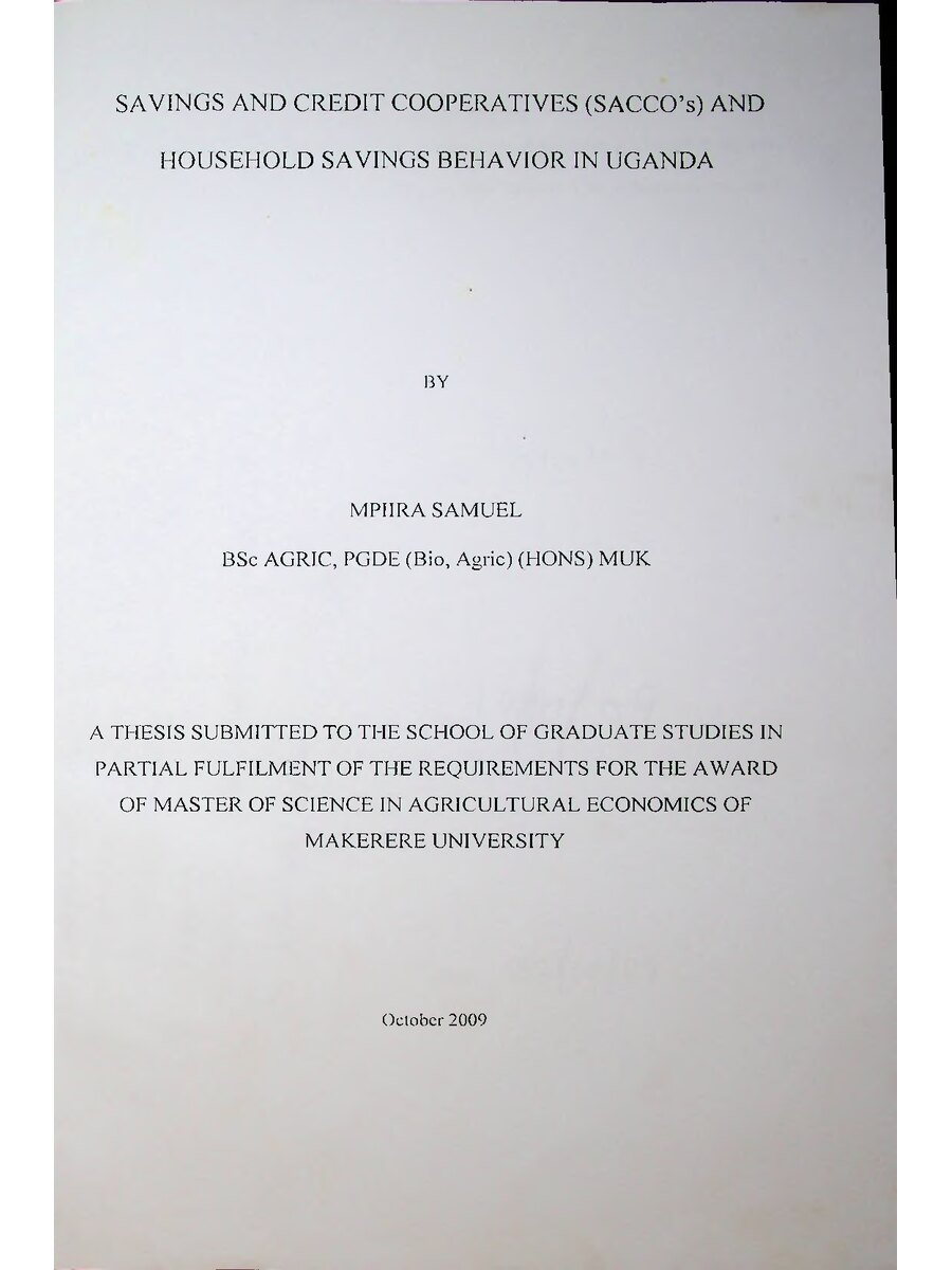 First page of Savings and Credit Cooperatives (SACCO’s) and Household Savings Behavior in Uganda