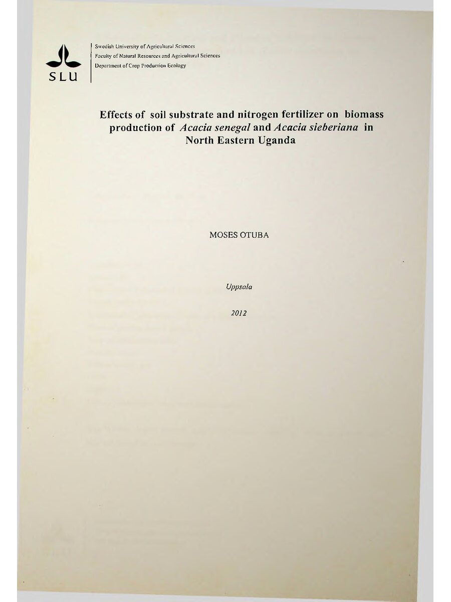 First page of Effects of Soil Substrate and Nitrogen Fertilizer on Biomass Production of Acacia Senegal and Acacia Sieberiana in North Eastern Uganda