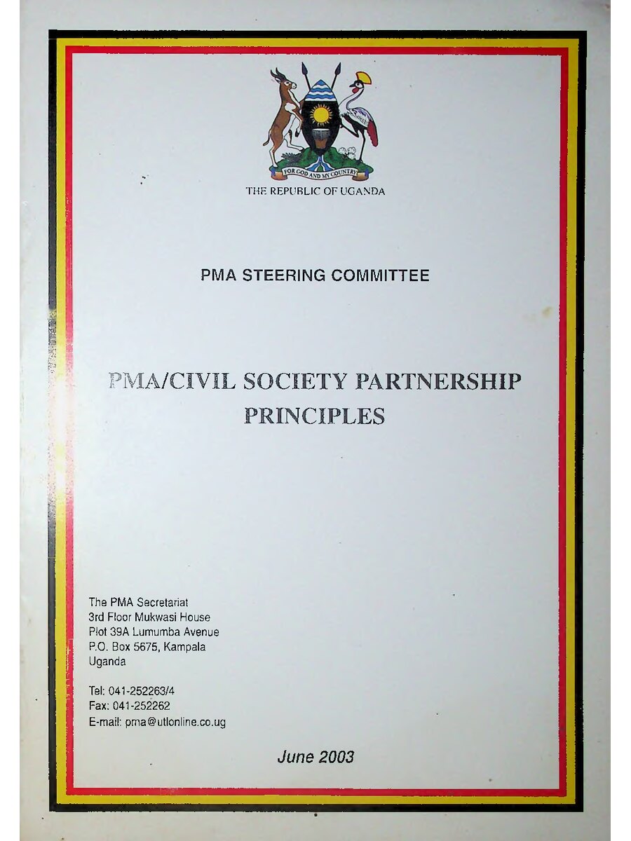 First page of PMA Steering Committee: PMA Civil Society Partnership Principles