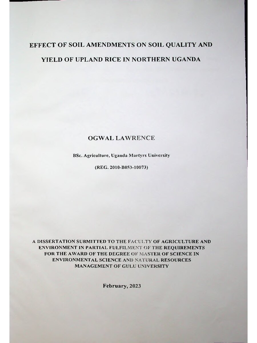 First page of Effect of Soil Amendments on Soil Quality and Yield of Upland Rice in Northern Uganda
