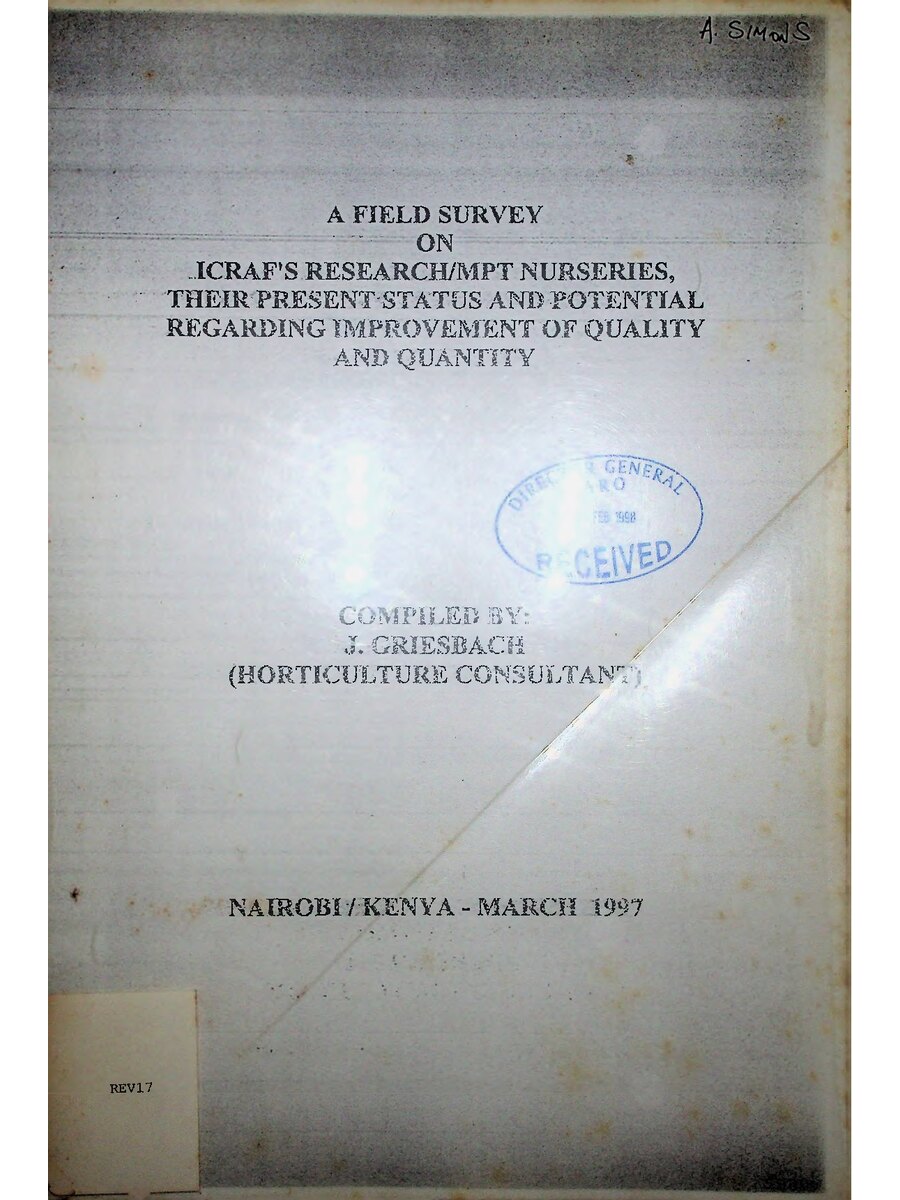 First page of A Field Survey on Icraf Research MPT Nurseries, Their Presents Status and Potential Regarding Improvement of Quality and Quantity
