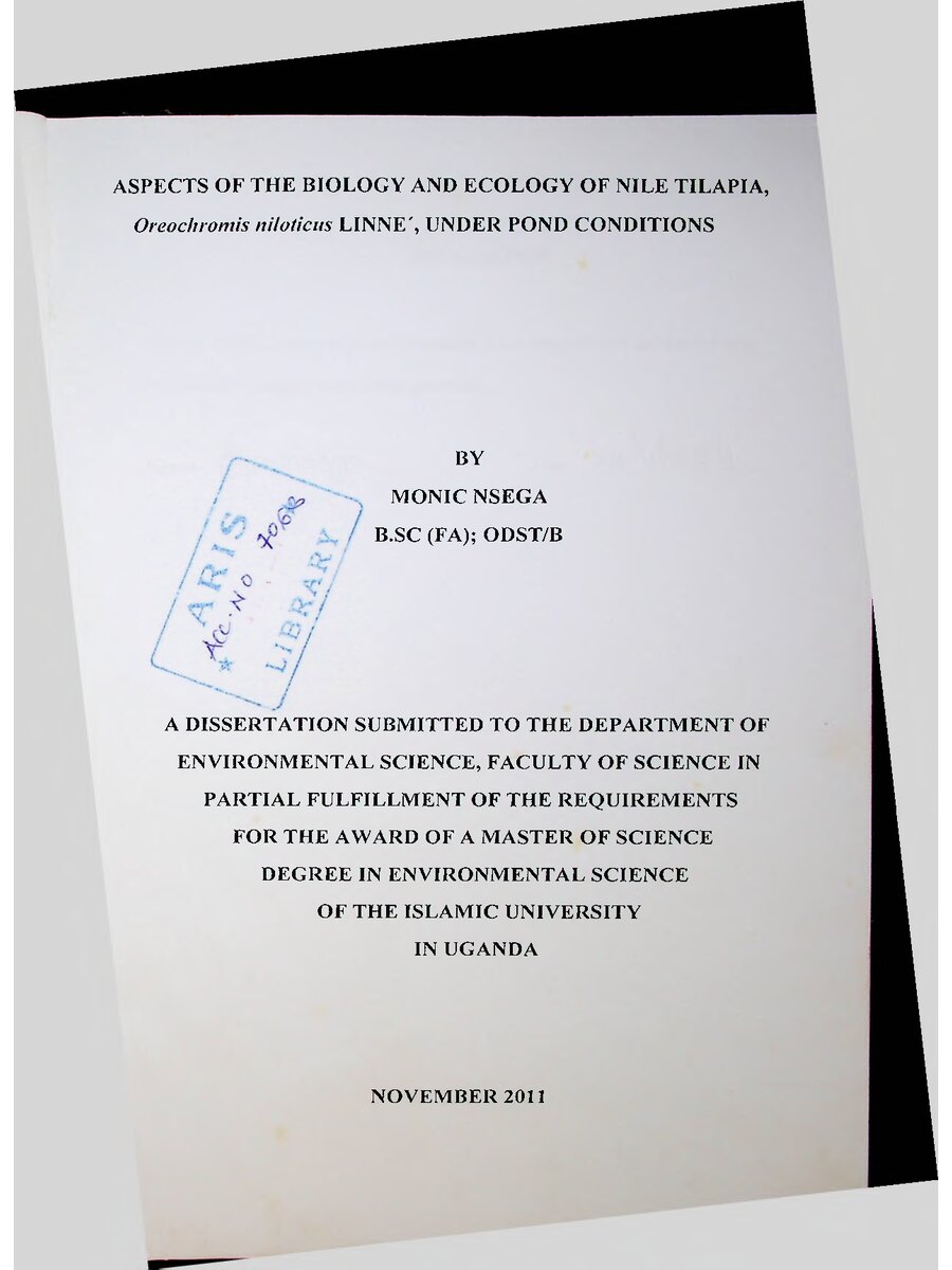 First page of Aspects of the Biology and Ecology of Nile Tilapia, Oreochromis Niloticus Linne, under Pond Conditions