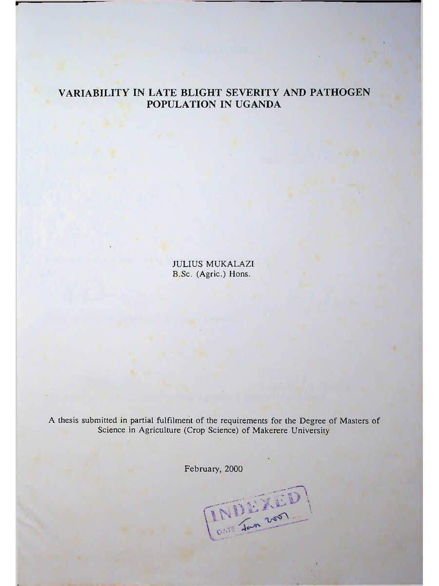 First page of Variability in Late Blight Severity and Pathogen Population in Uganda