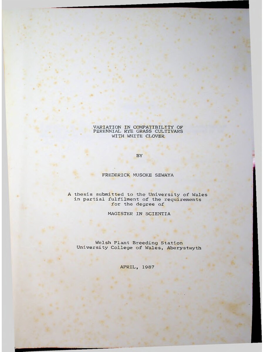 First page of Variation in Compatibility of Perennial Rye Grass Cultivars with White Clover