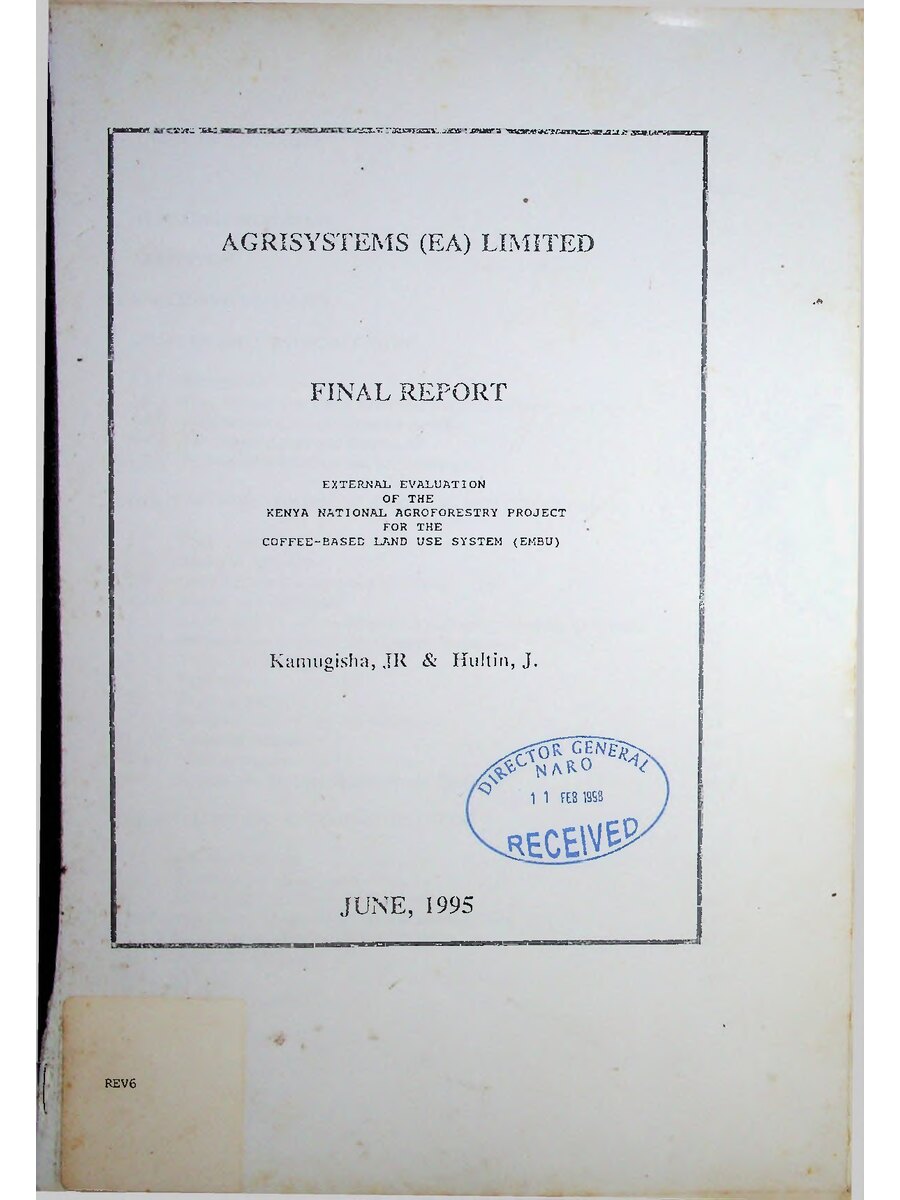 First page of External Evaluation of the Kenya National Agroforestry Project for the Coffee Based Land Use System