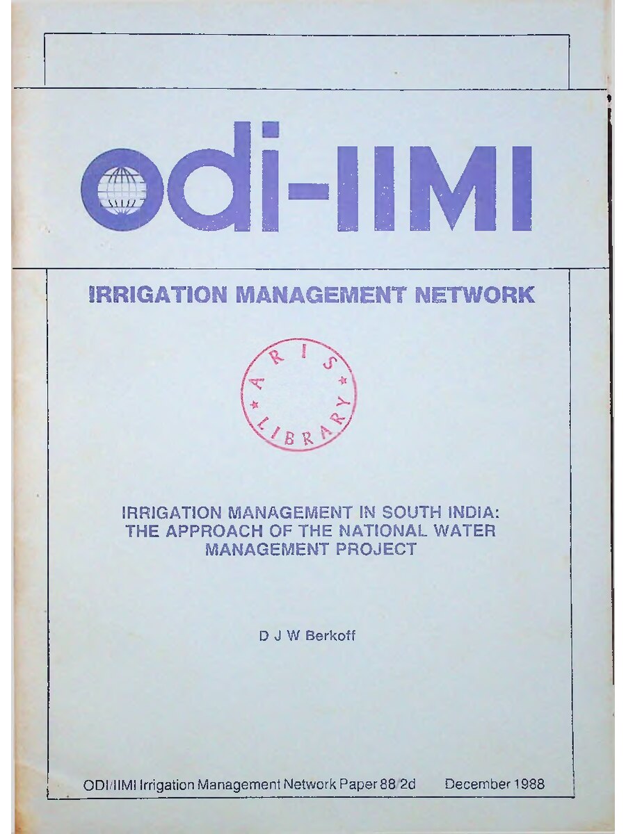First page of Irrigation Management in South India: The Approach of the National Water Management Project