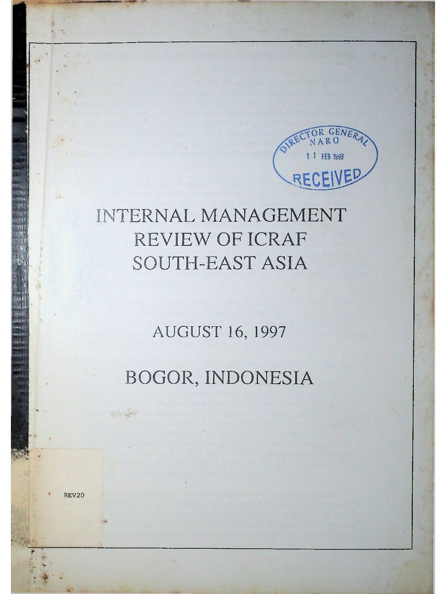 First page of Internal Management Review of ICRAF South-East Asia August 16,1997 Bogoir-Indonesia