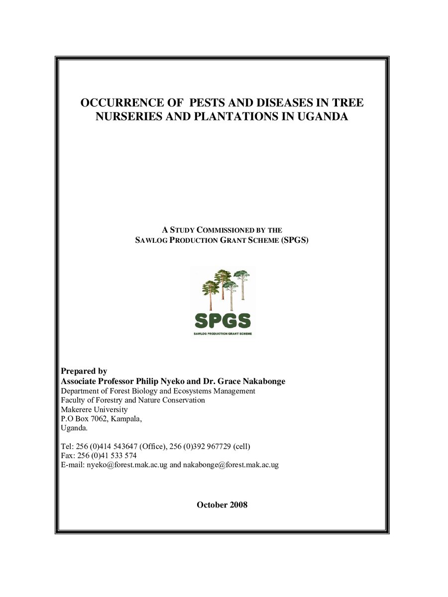 First page of Occurrence of Pests and Diseases in Tree Nurseries and Plantations in Uganda