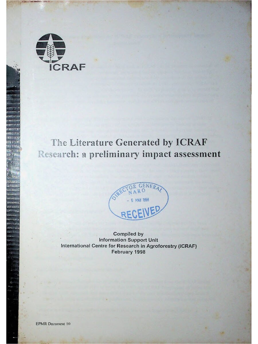 First page of The Literature Generated by ICRAF Research: A preliminary Impact Assessment