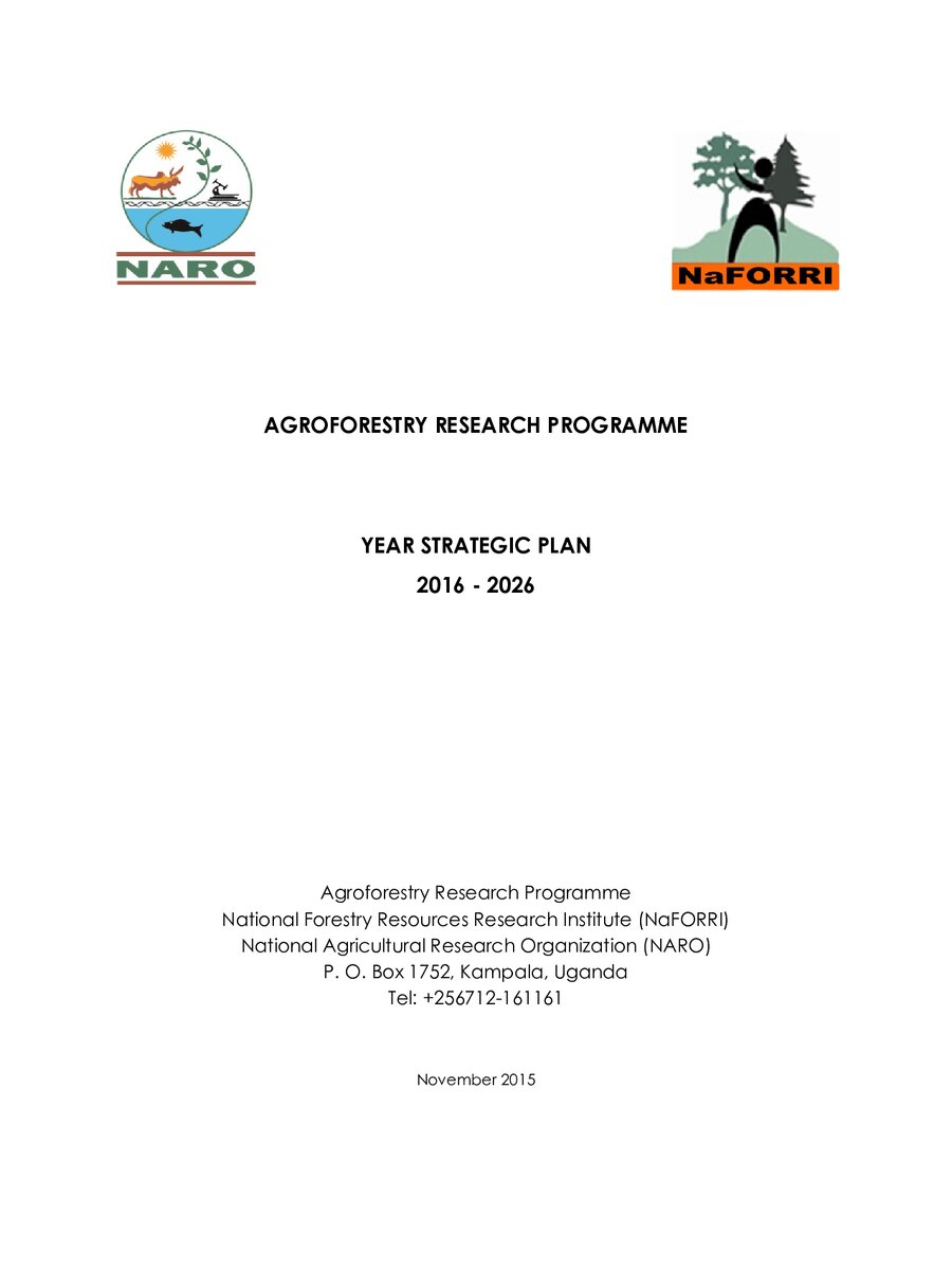 First page of Agroforestry Research Programme: Strategic Plan 2016–2026